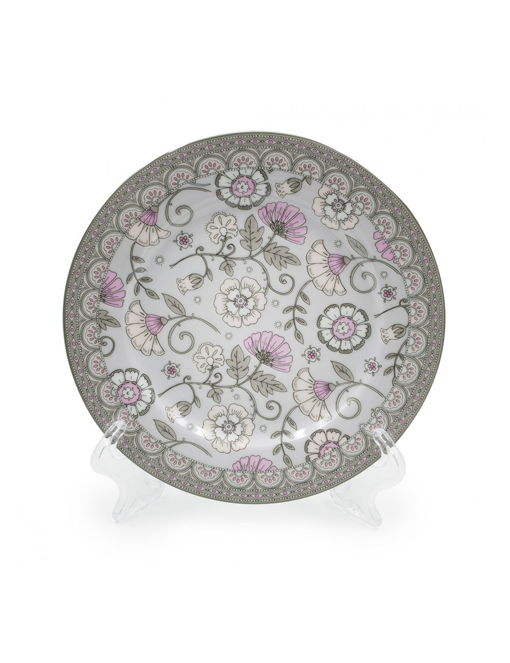 Piattino in porcellana Ø 19,5 cm, con fiori grigi per servizio da tè Flowers - La Pianta del Tè Shop online