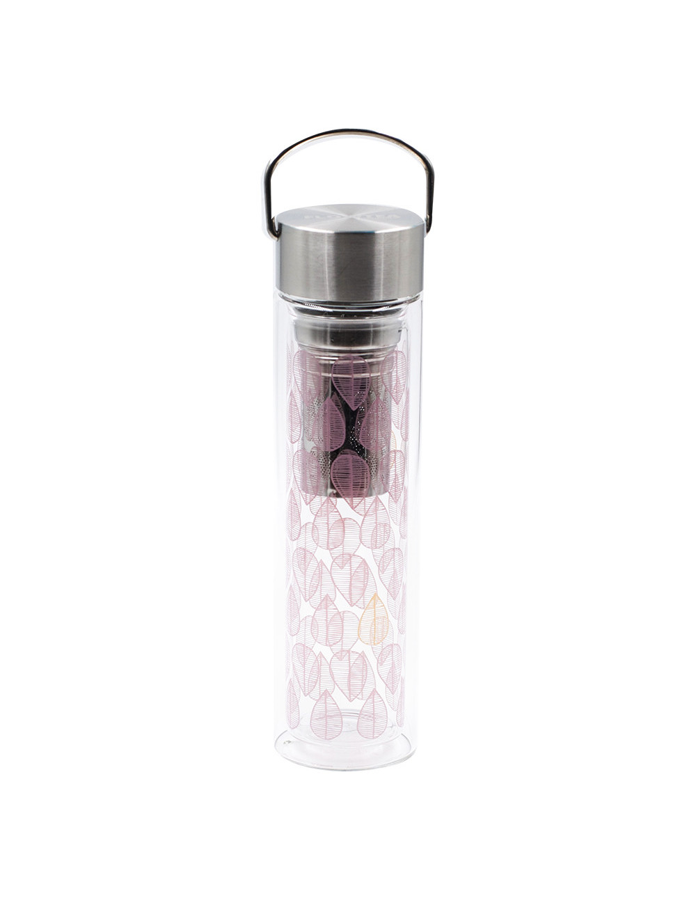 Thermos infusore in vetro con foglie stilizzate rosa Autunno - La Pianta del Tè shop online