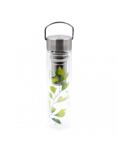 Thermos infusore in vetro con foglie di ginko verdi Green Leaf - La Pianta del Tè acquista online