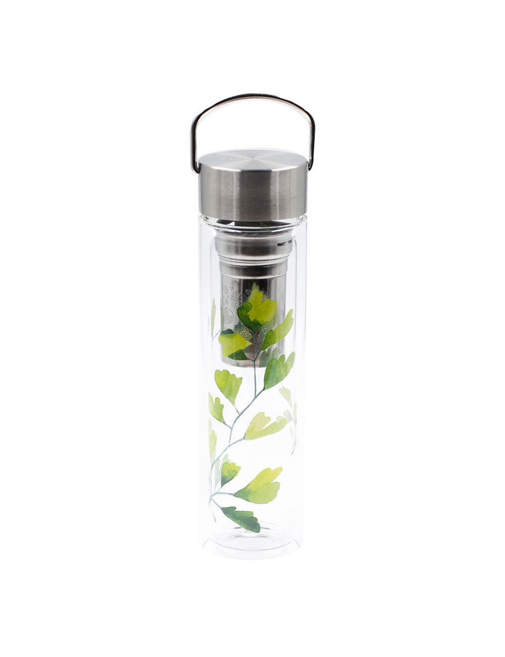 Thermos infusore in vetro con foglie di ginko verdi Green Leaf - La Pianta del Tè acquista online