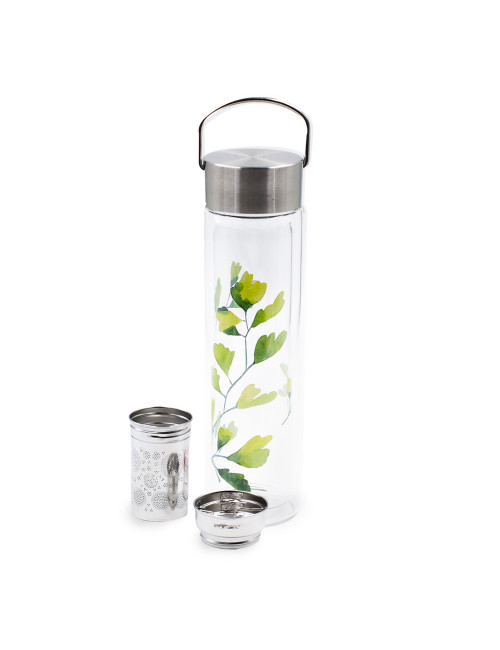 Thermos infusore in vetro con foglie di ginko verdi Green Leaf - La Pianta del Tè acquista online