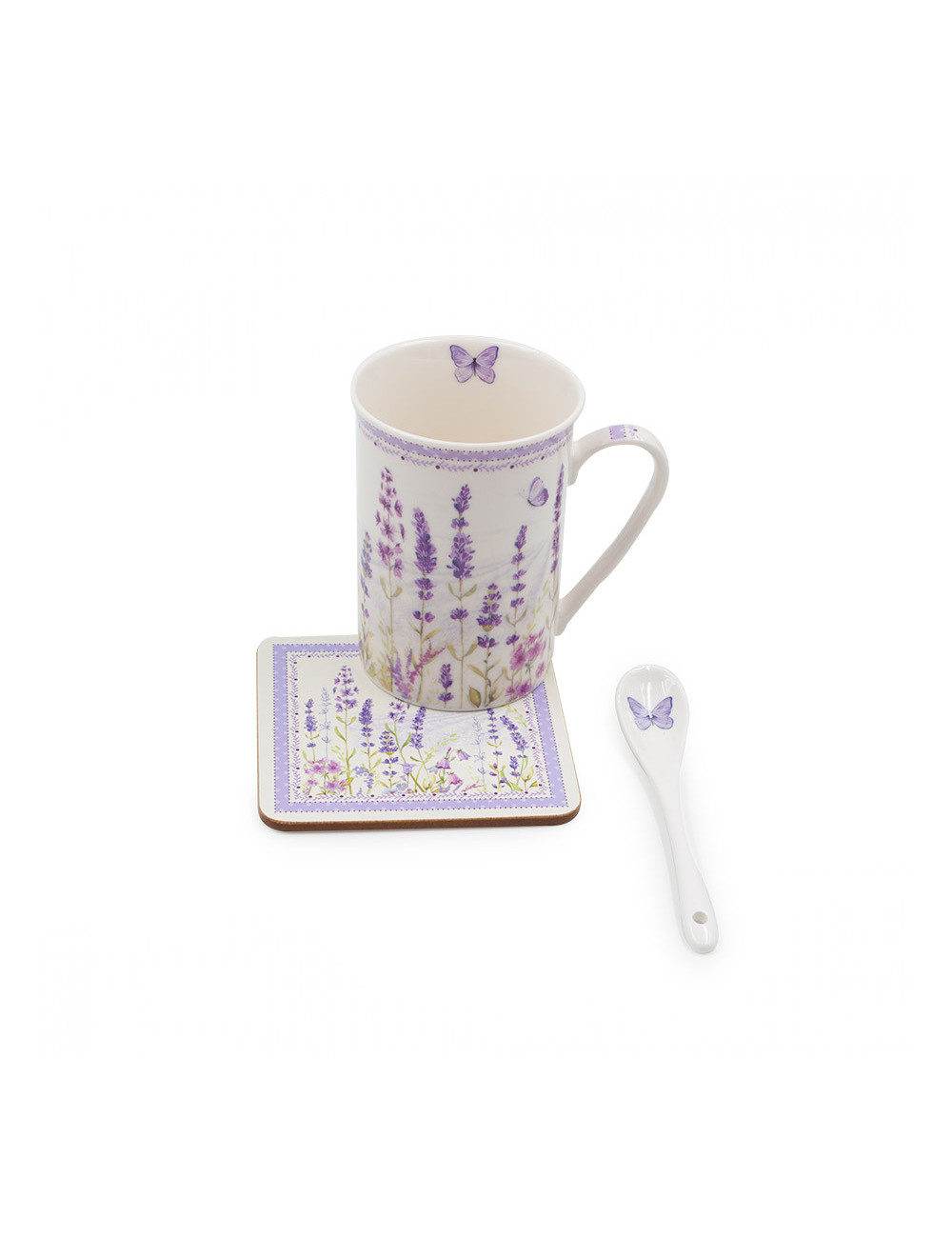 Mug Lavanda con cucchiaino in porcellana e sottotazza - La Pianta del Tè shop online