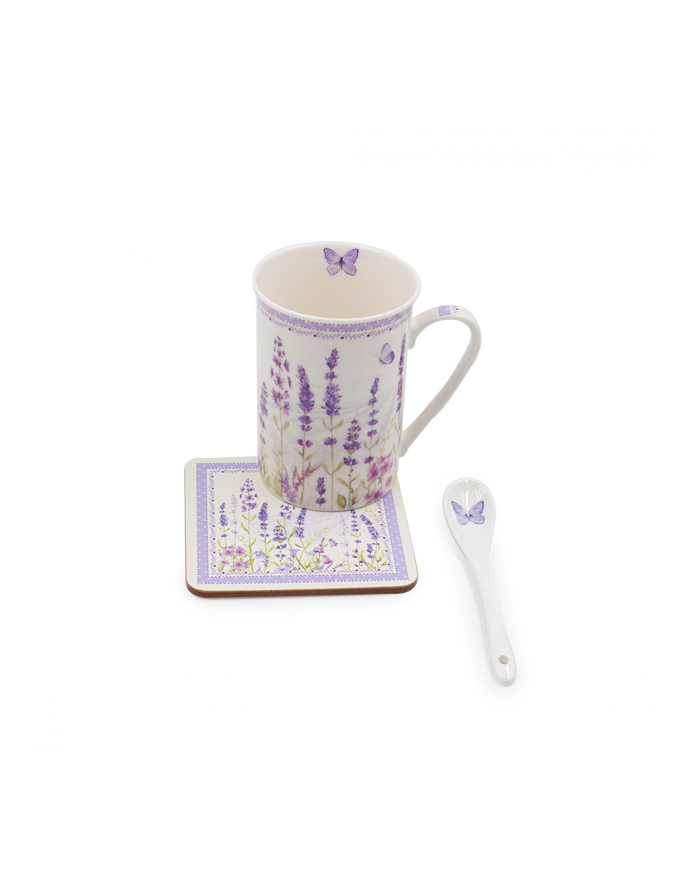 Mug Lavanda con cucchiaino in porcellana e sottotazza - La Pianta del Tè shop online Mug Lavanda con cucchiaino in porcellana e sottotazza - La Pianta del Tè shop online
