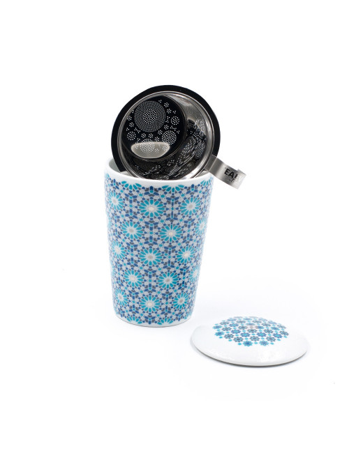 Super tisaniera doppia camera bianca con fiorellini blu e turchese da 350 ml - La Pianta del Tè vendita on line