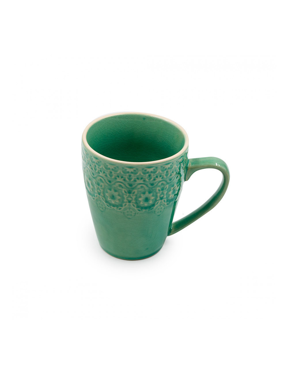 Mug Habitat in ceramica vintage verde con fiori in bassorilievo - La Pianta del Tè shop on line Mug Habitat in ceramica vintage verde con fiori in bassorilievo - La Pianta del Tè shop on line