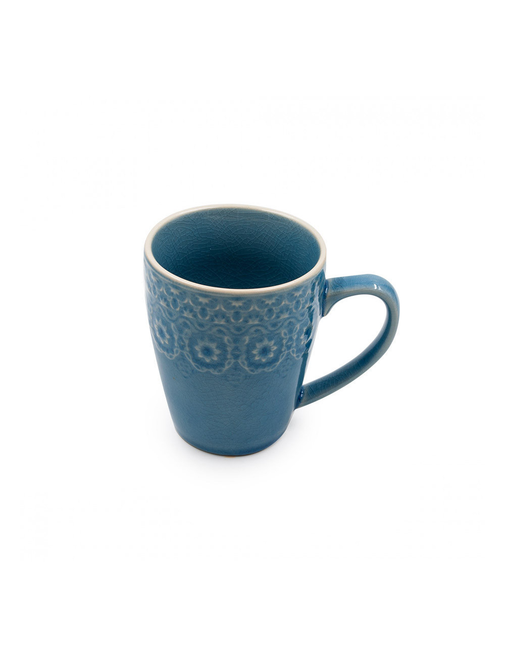 Mug Habitat in ceramica vintage blu avio con fiori in bassorilievo - La Pianta del Tè shop on line Mug Habitat in ceramica vintage blu avio con fiori in bassorilievo - La Pianta del Tè shop on line