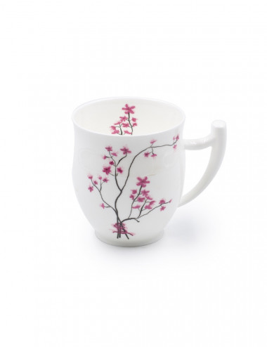 Mug in fine porcellana bianca con fiori di ciliegio rosa - La Pianta del Tè acquista online