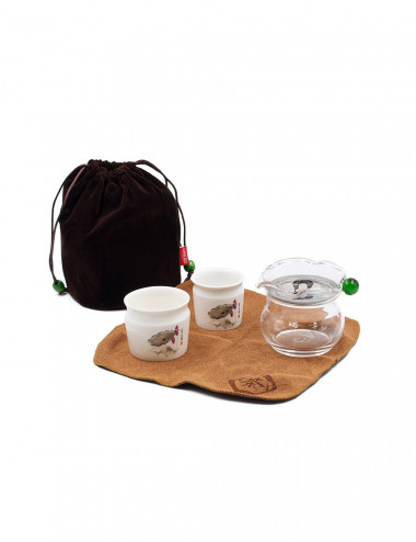 Set da tè da viaggio Poppy con piccola teiera in vetro e 2 ciotole in ceramica da 5 e 80 ml - La Pianta del Tè Store online