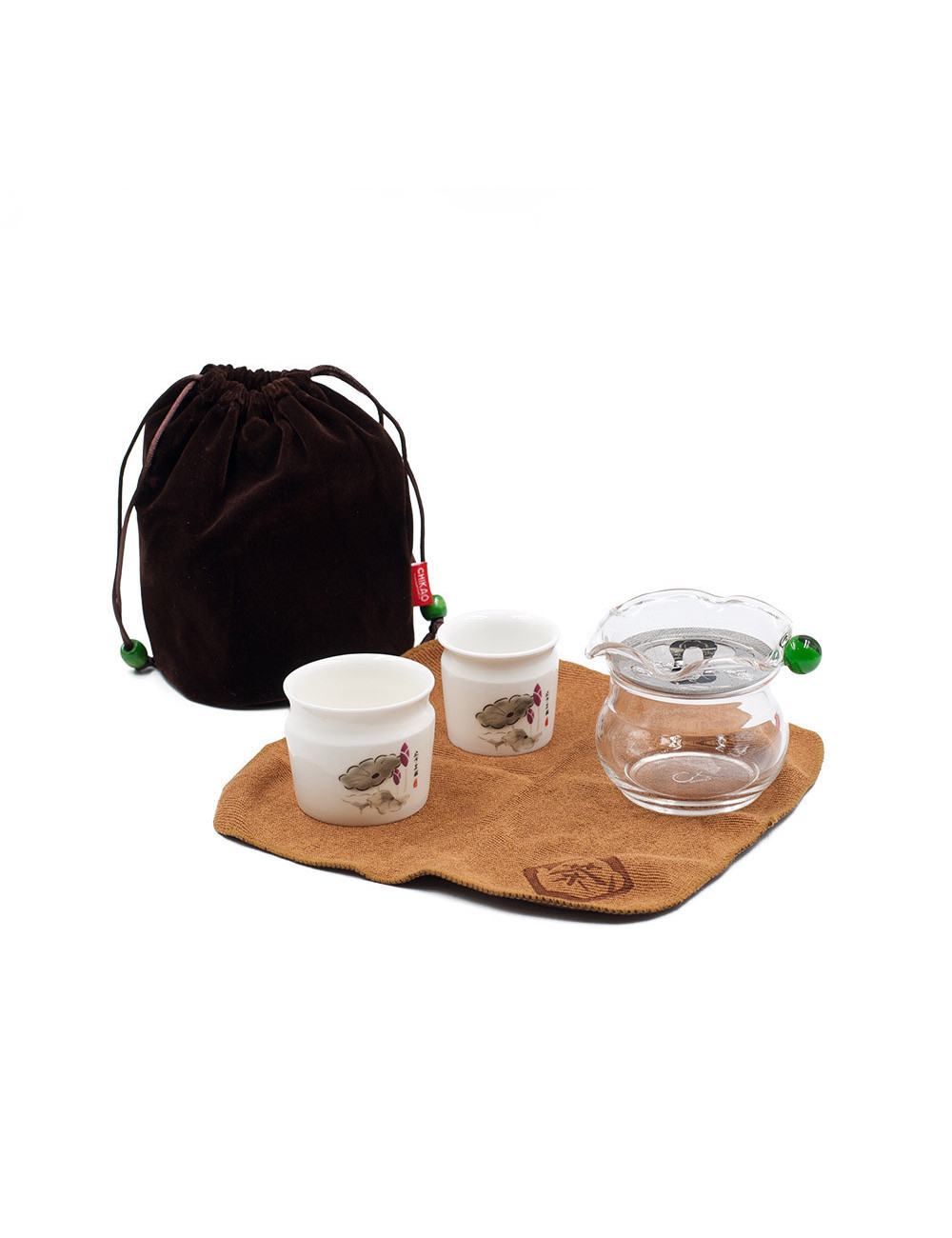 Set da tè da viaggio Poppy con piccola teiera in vetro e 2 ciotole in ceramica da 5 e 80 ml - La Pianta del Tè Store online Set da tè da viaggio Poppy con piccola teiera in vetro e 2 ciotole in ceramica da 5 e 80 ml - La Pianta del Tè Store online