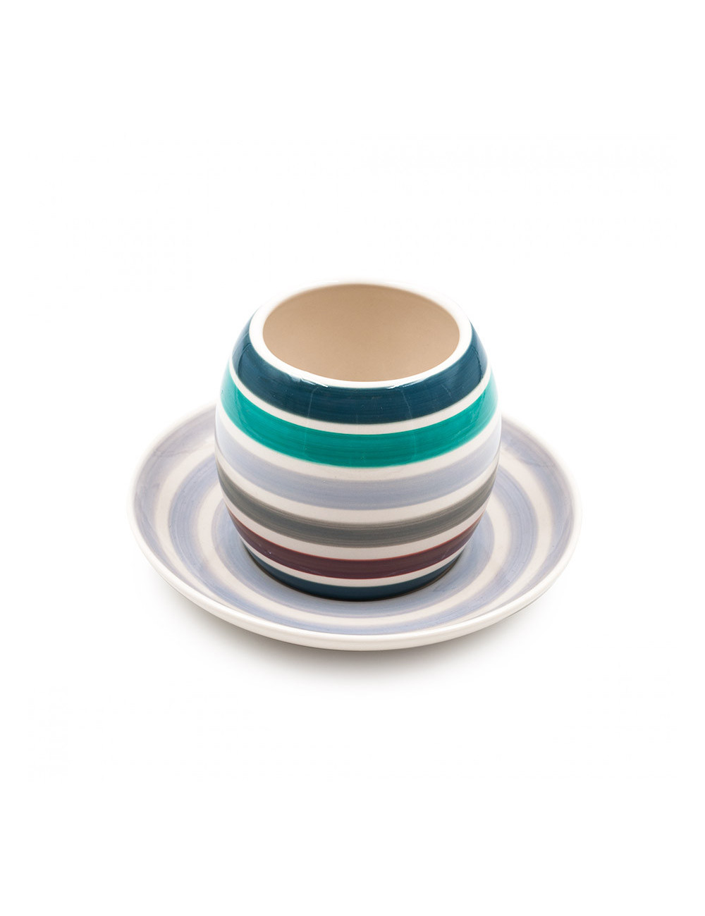 Tazza moderna Jaron in ceramica dalla decorazione a righe multicolore - La Pianta del Tè shop on line