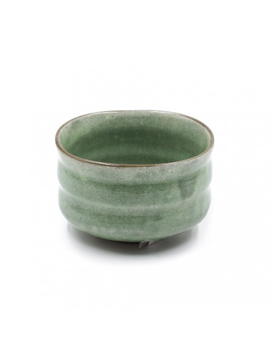Chawan ciotola artigianale in ceramica giapponese verde Yugen - La Pianta del Tè shop online
