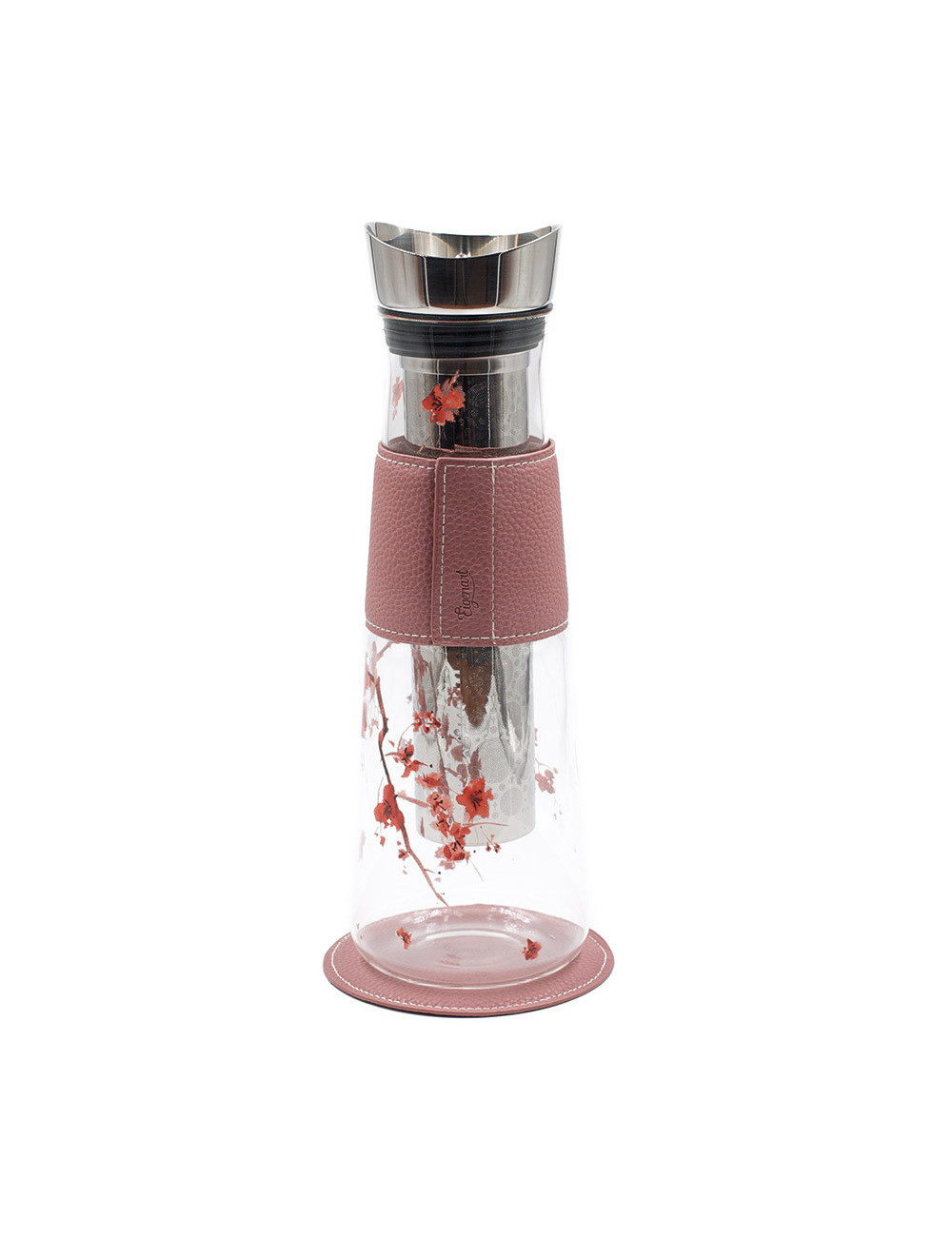 Caraffa per il tè in vetro con fiori di ciliegio e pelle rosa - La Pianta del Tè shop online