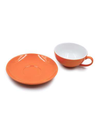Tazza da tè in porcellana di colore arancio intenso e piattino | La Pianta del Tè vendita on line