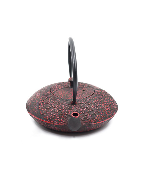 Teiera in ghisa Mineko con fiorellini rossi su base nera - La Pianta del Tè Shop online