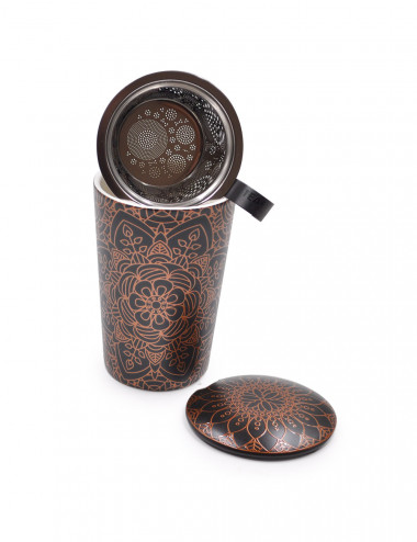 Tisaniera nera doppia camera con filtro e coperchio salva-aroma - La Pianta del Tè shop online