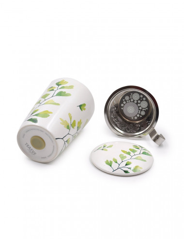 Tisaniera in porcellana Super Mug con foglie di ginkgo di colore verde - La Pianta del Tè vendita on line