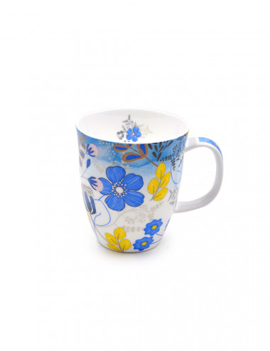 Mug in porcellana Fine Bone China da 350 ml a fiori blu elettrico e giallo - La Pianta del Tè acquista online