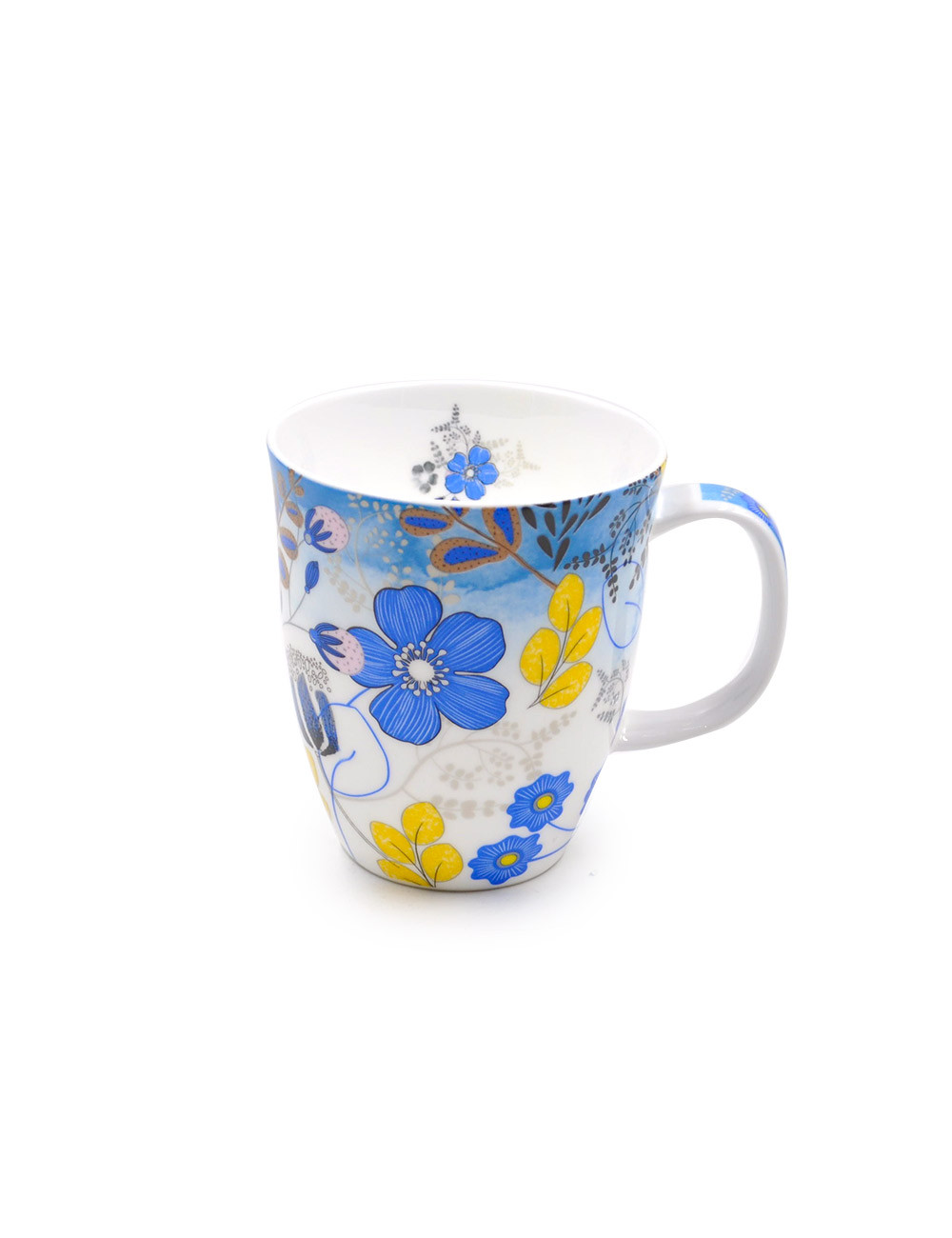 Mug in porcellana Fine Bone China da 350 ml a fiori blu elettrico e giallo - La Pianta del Tè acquista online