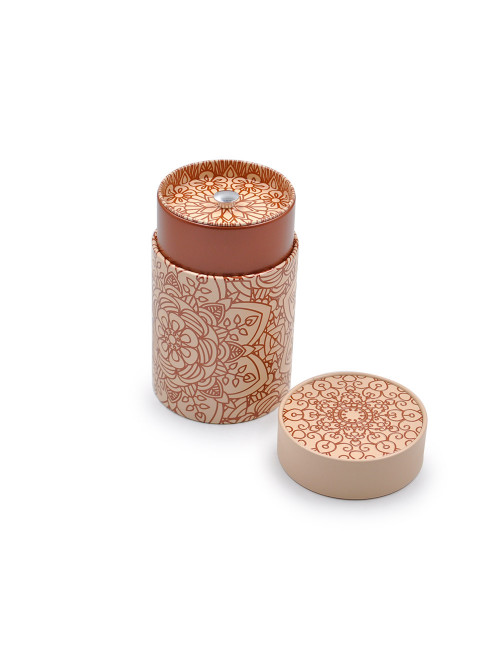 Bellissimo contenitore porta tè rosa con motivo mandala rame a rilievo - La Pianta del Tè Vendita online