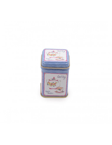 Contenitore porta tè e tisane lilla con decorazione naif - La Pianta del Tè Shop on line