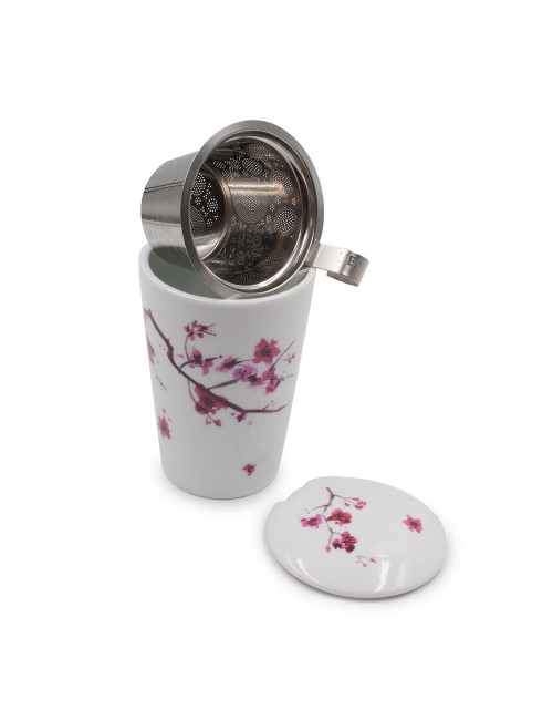 Grande tisaniera doppia camera in porcellana con fiori di ciliegio da 350 ml - La Pianta del Tè shop on line
