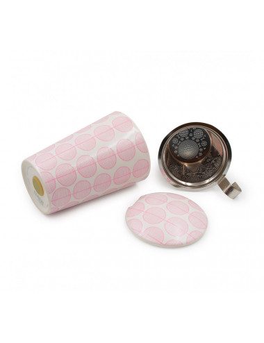 Tisaniera doppia camera bianca con foglie rosa - La Pianta del Tè vendita on line
