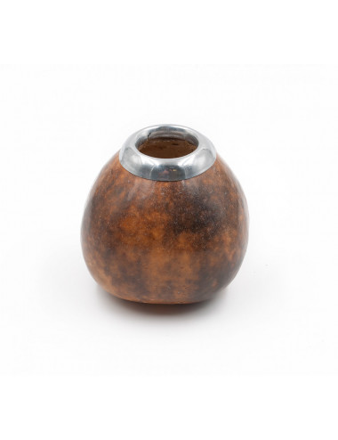 Una Calebasse naturale di colore marrone con anello in metallo cesellato - La Pianta del Tè vendita online