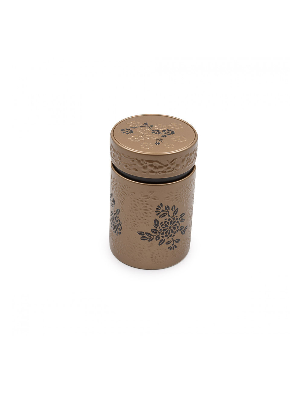 Bellissimo barattolo porta tè oro opaco con fiori a rilievo - La Pianta del Tè Vendita online
