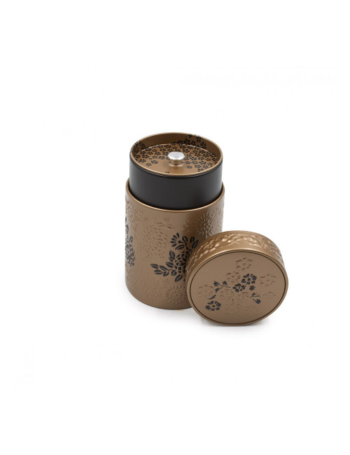 Bellissimo barattolo porta tè oro opaco con fiori a rilievo - La Pianta del Tè Vendita online