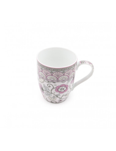 Mug in porcellana decorata con fiori rosa e grigi - La Pianta del Tè shop on line