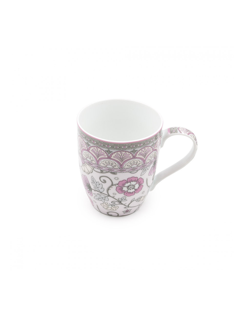 Mug in porcellana decorata con fiori rosa e grigi - La Pianta del Tè shop on line