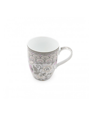 Pratica mug in porcellana a fiori sui toni del grigio e del rosa - La Pianta del Tè shop on line