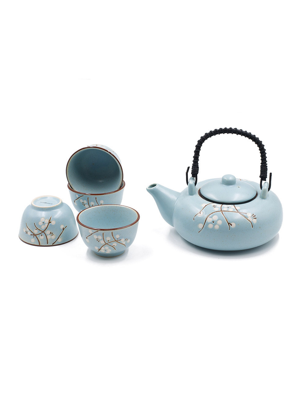 Set da tè Floris in ceramica carta da zucchero satinato con fiori di ciliegio bianchi da 600 ml - La Pianta del Tè Shop online