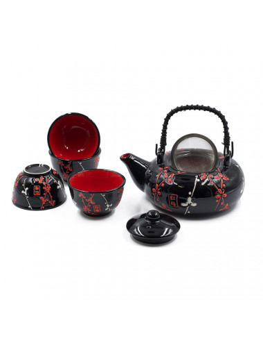 Maje set da tè teiera con filtro e manico in bamboo nero + 4 ciotole - La Pianta del Tè vendita online