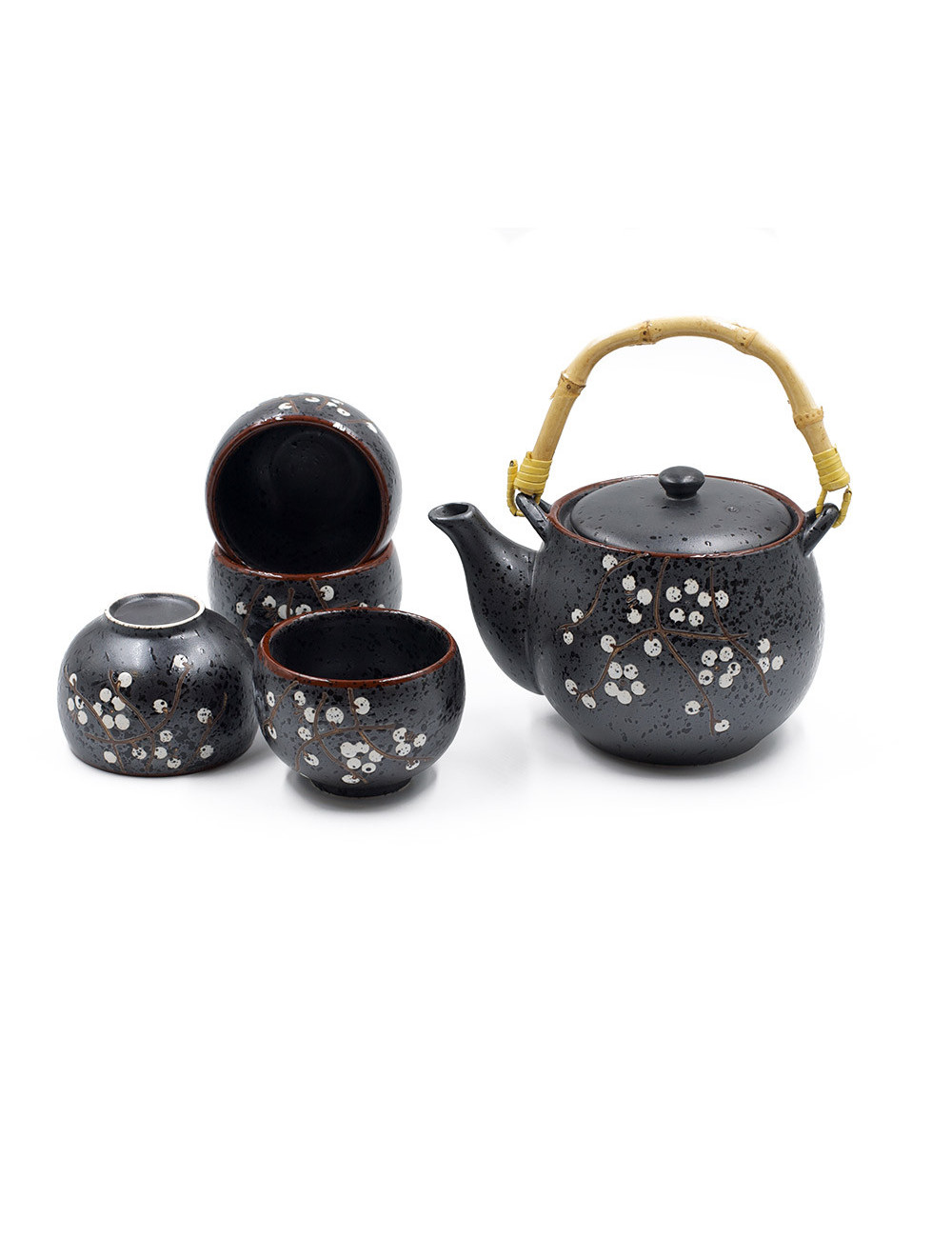 Set da tè Loto in ceramica nero satinato con fiori di ciliegio bianchi da 700 ml - La Pianta del Tè Shop online Set da tè Loto in ceramica nero satinato con fiori di ciliegio bianchi da 700 ml - La Pianta del Tè Shop online