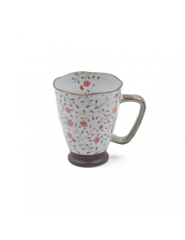 Mug Japan Chiba in ceramica Raku con piccoli fiori rosa pesca - La Pianta del Tè Shop on line