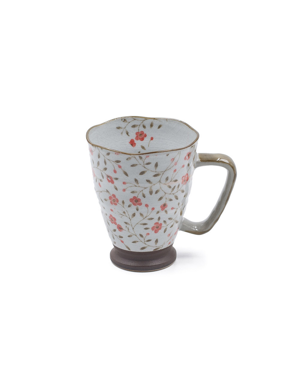 Mug Japan Chiba in ceramica Raku con piccoli fiori rosa pesca - La Pianta del Tè Shop on line