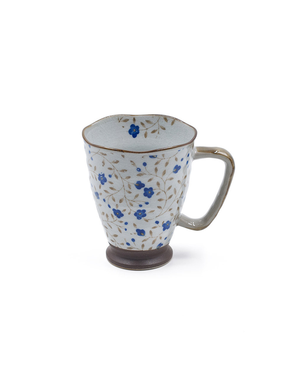 Mug Japan Chiba in ceramica Raku con piccoli fiori blu - La Pianta del Tè Negozio on line