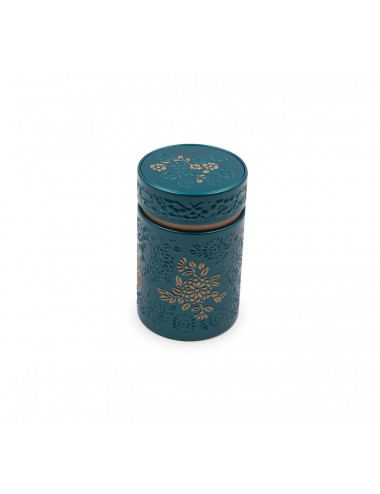 Bellissimo barattolo porta tè petrolio opaco con fiori a rilievo - La Pianta del Tè Vendita online