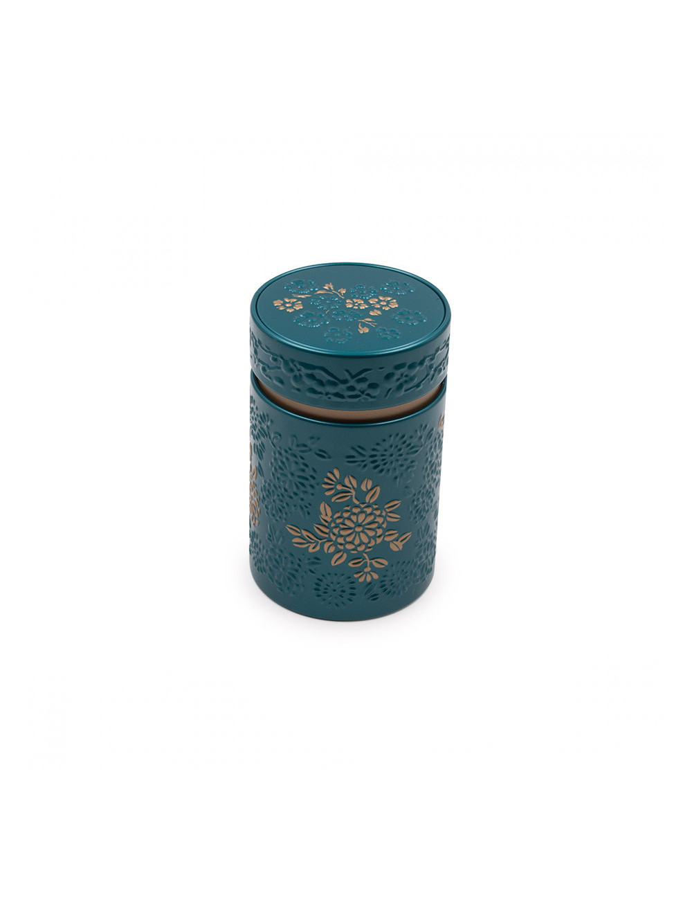 Bellissimo barattolo porta tè petrolio opaco con fiori a rilievo - La Pianta del Tè Vendita online